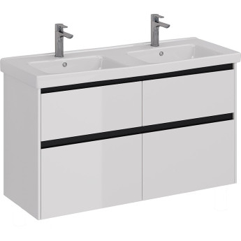 Тумба LEMARK COMBI 125 см под 2 раковины, подвесная/напольная, 4 ящика, планки-чёрный; корпус/фасад белый глянец